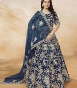 Navy Blue Dori Embroidered Silk Lehenga Choli With Dupatta