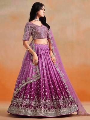 rani pink georgette lehenga set choli with dupatta 3