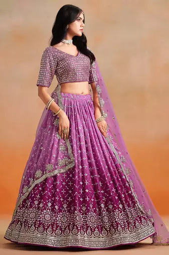 rani pink georgette lehenga set choli with dupatta