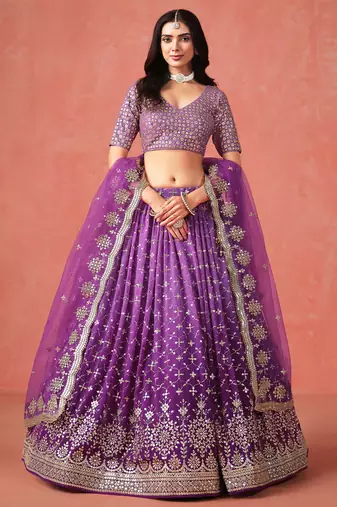 purple ceremonial georgette lehenga set choli with dupatta with dupatta
