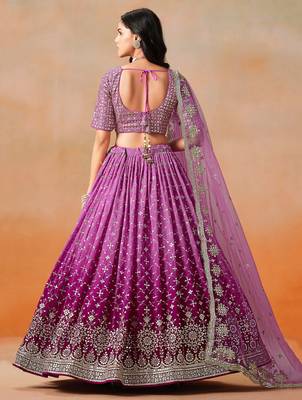 rani pink georgette lehenga set choli with dupatta 4