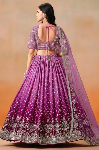 rani pink georgette lehenga set choli with dupatta