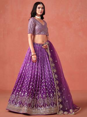 purple ceremonial georgette lehenga set choli with dupatta with dupatta 4