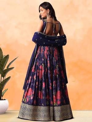 purple floral printed chinon lehenga set choli with dupatta 3