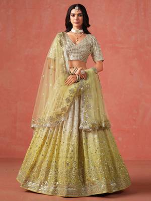 yellow zari embroidery lehenga set choli with dupatta 1