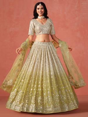 yellow zari embroidery lehenga set choli with dupatta 2