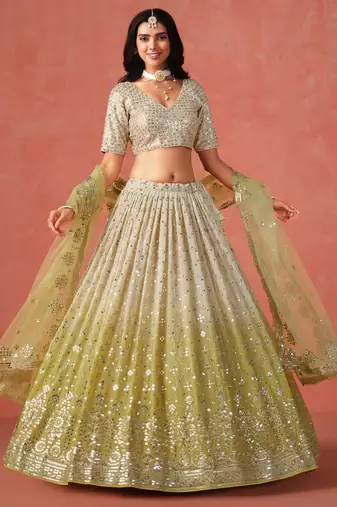 yellow zari embroidery lehenga set choli with dupatta