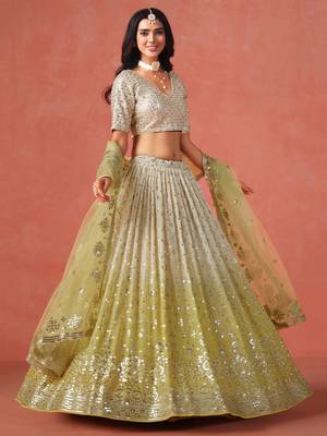yellow zari embroidery lehenga set choli with dupatta 3