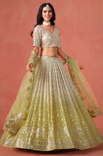 yellow zari embroidery lehenga set choli with dupatta
