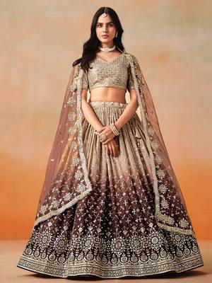 brown georgette sequins lehenga set choli with dupatta with dupatta 1