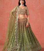 Mehendi Georgette Sequins Work Lehenga Choli With Dupatta