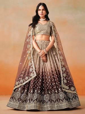 brown georgette sequins lehenga set choli with dupatta with dupatta 2