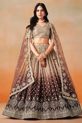 brown georgette sequins lehenga set choli with dupatta with dupatta