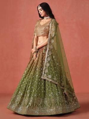 mehendi georgette sequins work lehenga set choli with dupatta with dupatta 2