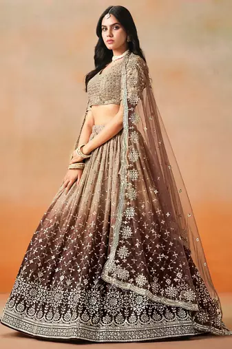 brown georgette sequins lehenga set choli with dupatta with dupatta