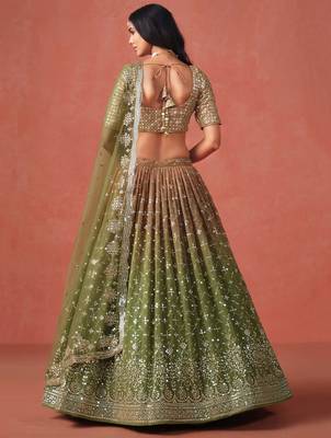 mehendi georgette sequins work lehenga set choli with dupatta with dupatta 3