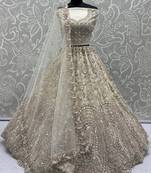 cream zircon work net lehenga set choli with dupatta with dupatta