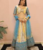 White & Blue Sequins Chinon Festive Wear Lehenga Choli