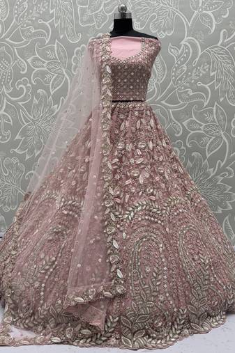 Pink Dori Work Net Engagement Wear Lehenga Choli With Dupatta