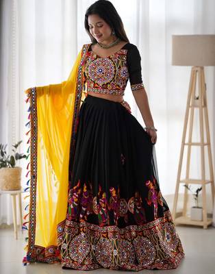 Black Embroidered Georgette Navratri Special Lehenga Choli 1