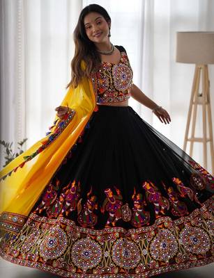 Black Embroidered Georgette Navratri Special Lehenga Choli 2