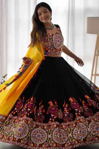 Black Embroidered Georgette Navratri Special Lehenga Choli