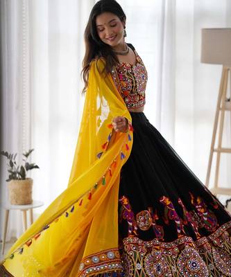 Black Embroidered Georgette Navratri Special Lehenga Choli 3