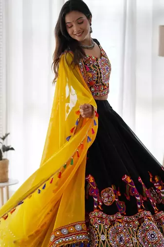 Black Embroidered Georgette Navratri Special Lehenga Choli