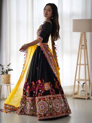 Black Embroidered Georgette Navratri Special Lehenga Choli 4