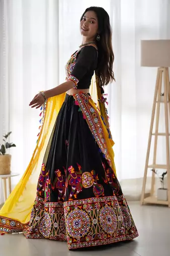 Black Embroidered Georgette Navratri Special Lehenga Choli