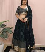dark green sequins georgette party lehenga set choli with dupatta with dupatta