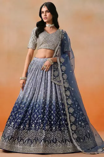 navy blue georgette lehenga set choli with dupatta with dupatta