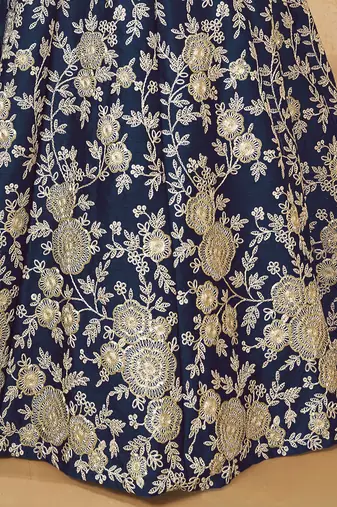 navy blue dori embroidered silk lehenga set choli with dupatta with dupatta