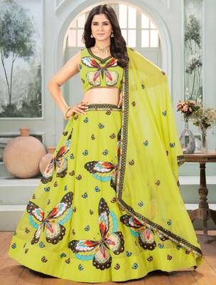 parrot green embroidered georgette festive lehenga set choli with dupatta 1