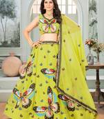 parrot green embroidered georgette festive lehenga set choli with dupatta