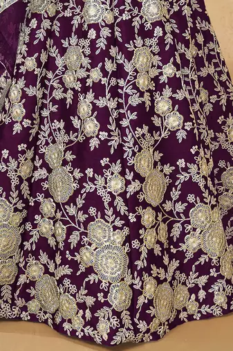 purple sequins work silk lehenga set choli with dupatta
