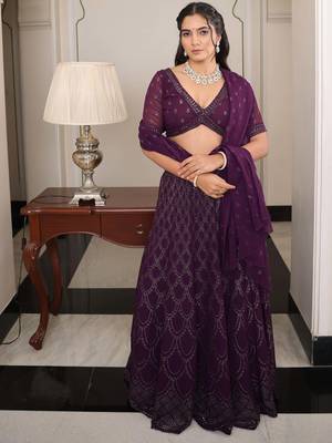 wine embroidered party lehenga set choli with dupatta with dupatta 1