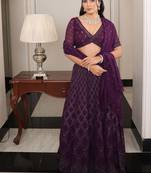 wine embroidered party lehenga set choli with dupatta with dupatta