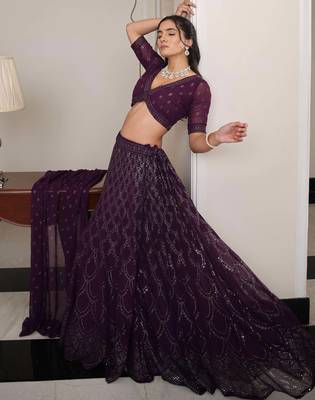 wine embroidered party lehenga set choli with dupatta with dupatta 3