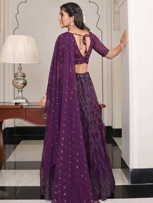 wine embroidered party lehenga set choli with dupatta with dupatta 4