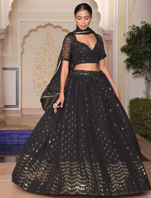 black georgette lehenga set choli with dupatta with dupatta 2