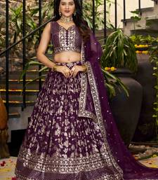 wine silk thread embroidery party lehenga set choli with dupatta