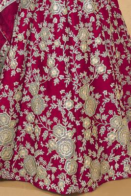 hot pink dori embroidery silk lehenga set choli with dupatta 4