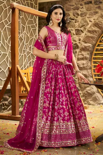 rani zari embroidery silk lehenga set choli with dupatta with dupatta