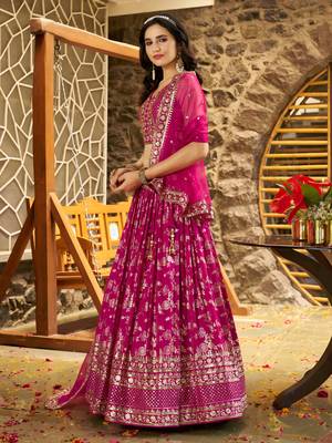 rani zari embroidery silk lehenga set choli with dupatta with dupatta 3