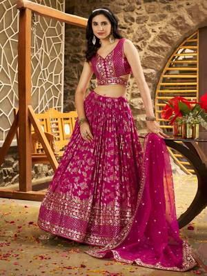 rani zari embroidery silk lehenga set choli with dupatta with dupatta 4