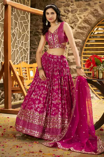 rani zari embroidery silk lehenga set choli with dupatta with dupatta