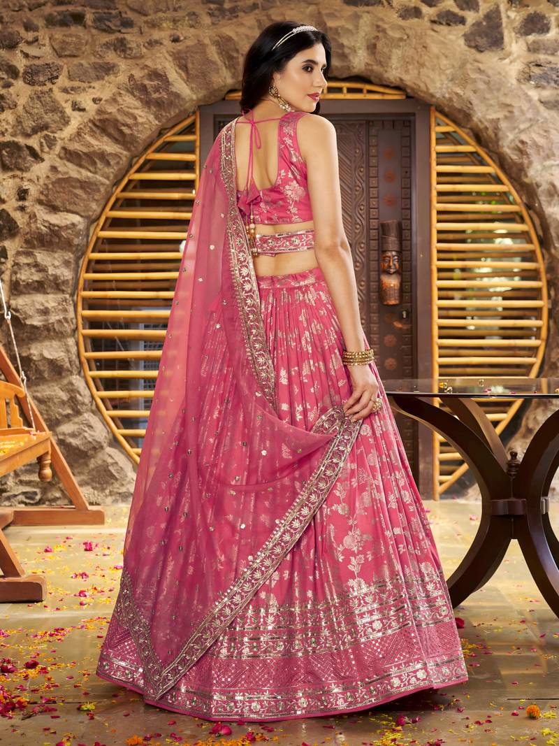 Peach Zari Silk Ceremonial Wear Lehenga Choli With Dupatta