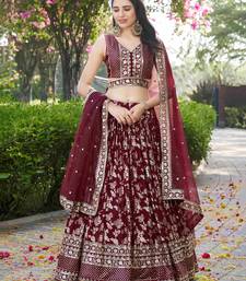 maroon zari work silk bridesmaids lehenga set choli with dupatta with dupatta
