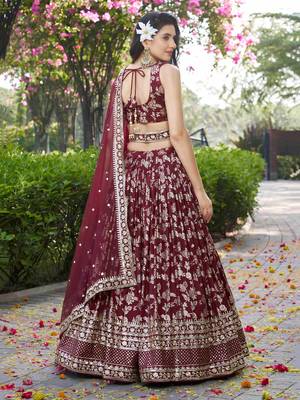 maroon zari work silk bridesmaids lehenga set choli with dupatta with dupatta 4